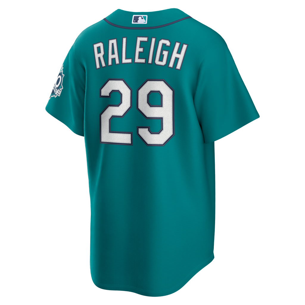 Seattle Mariners Cal Raleigh Teal Alternate 50th Season Patch Stadium Jersey product image 4, provided for visual reference