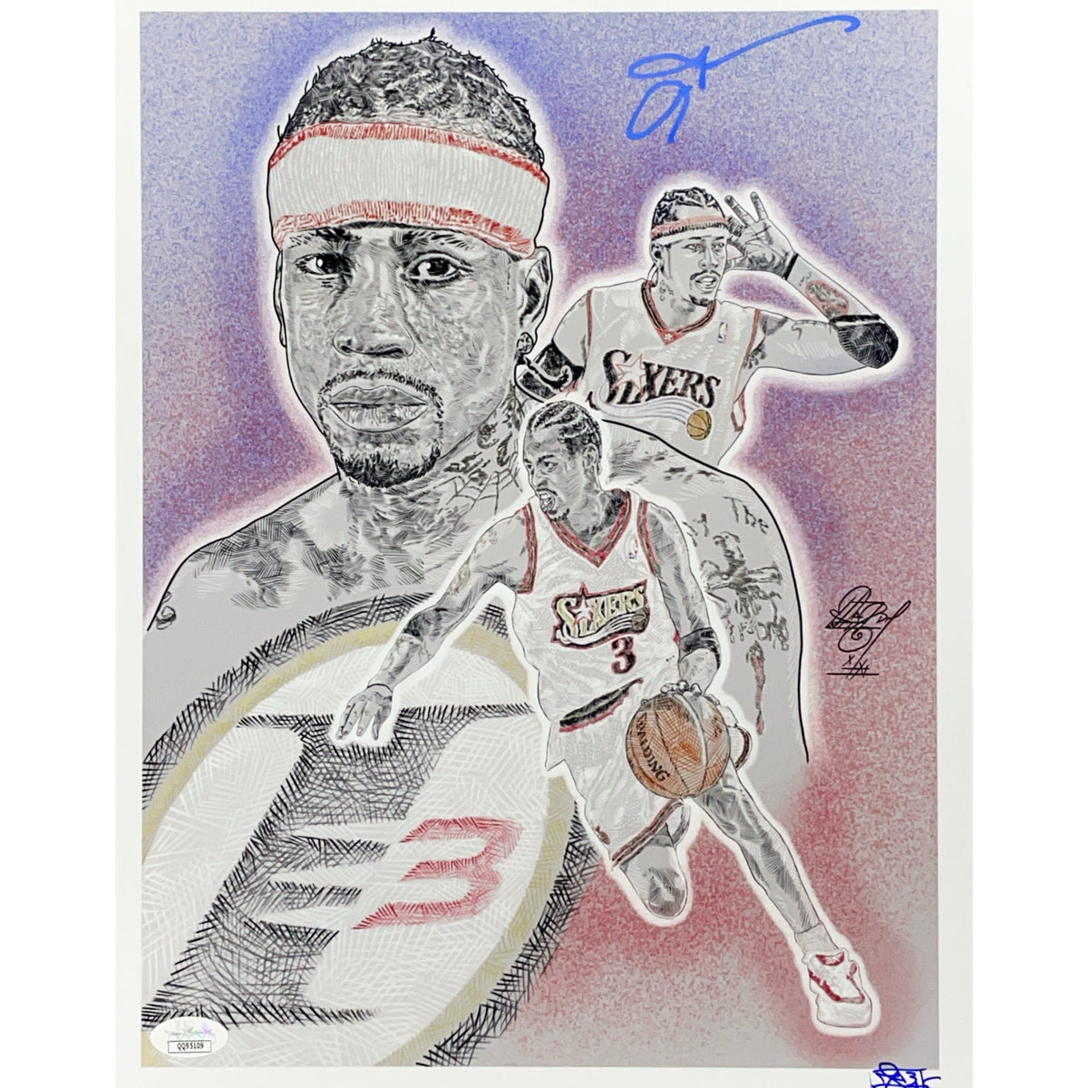 Allen Iverson Autographed Mazz Adams Art Philadelphia 76ers 11x14 PSA product image 1, provided for visual reference and