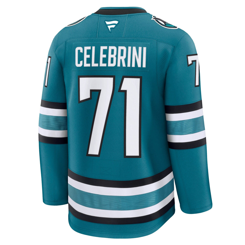 San Jose Sharks Macklin Celebrini Teal Home Premium Jersey product image 4, provided for visual reference and product detail