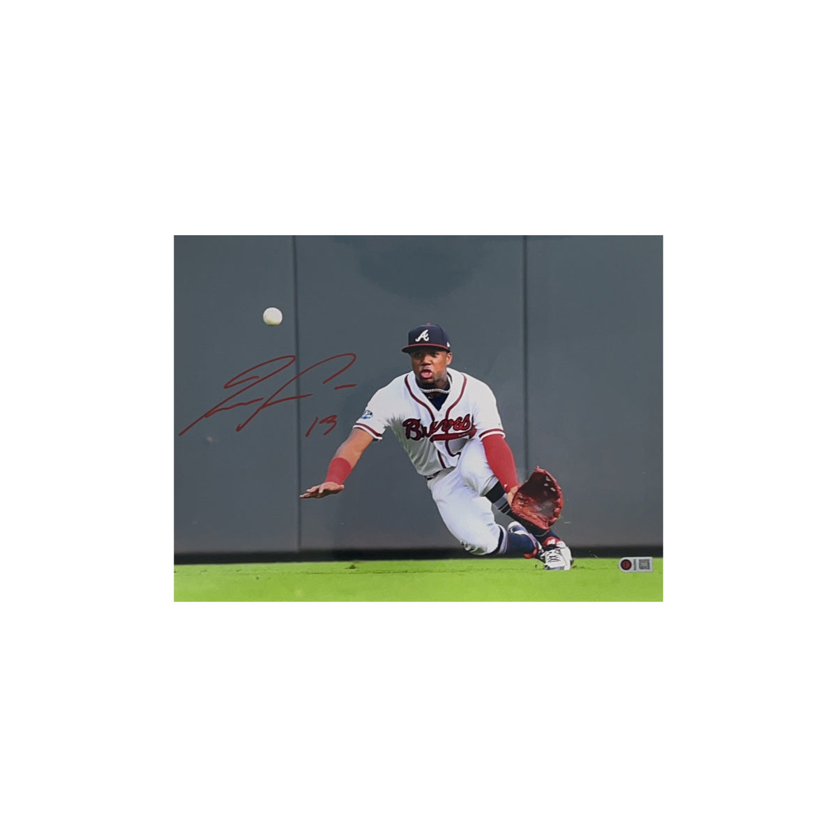 Ronald Acuna Jr. Autographed Atlanta Braves Dive 11x14 USA Sports Marketing product image 1, provided for visual reference