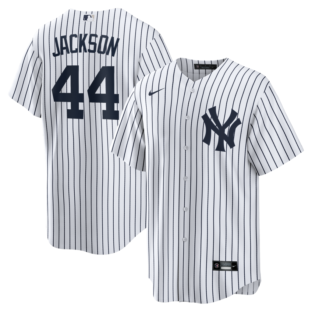 New York Yankees Reggie Jackson White Home Retired Player Replica Jersey product image 1, provided for visual reference and