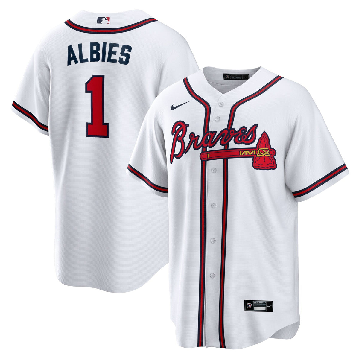 Atlanta Braves Ozzie Albies White Home Replica Player Name Jersey product image 2, provided for visual reference and product