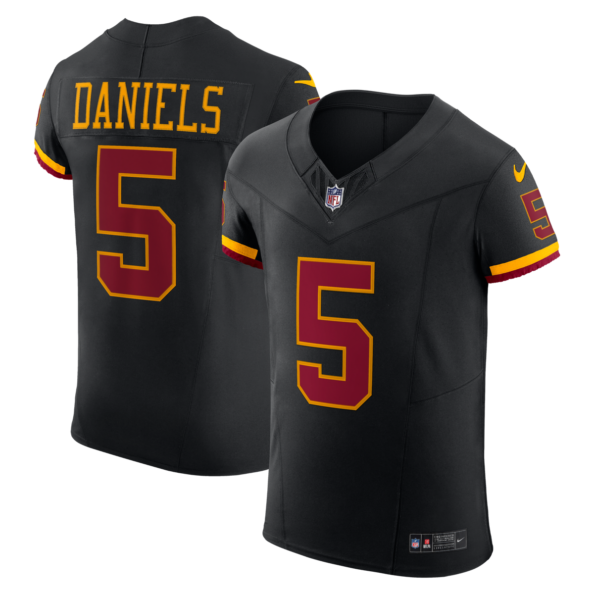 Washington Commanders Jayden Daniels Black Alternate Vapor F.U.S.E. Elite Jersey product image 2, provided for visual