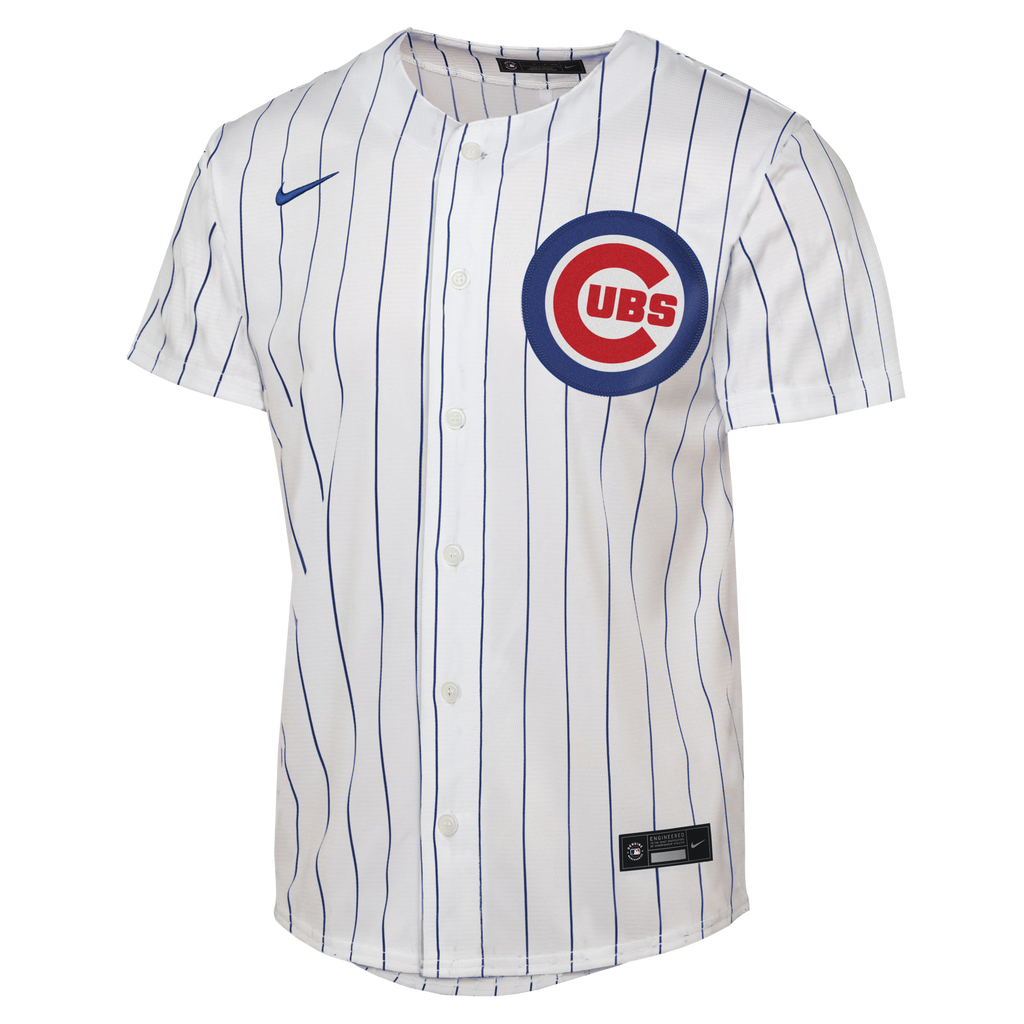 Male Chicago Cubs Nico Hoerner White Home Replica Jersey product image 3, provided for visual reference and product detail