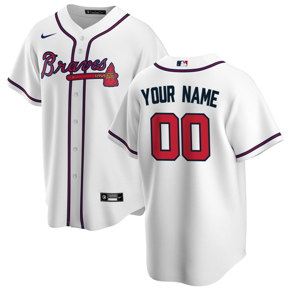 Atlanta Braves White Home Replica Custom Jersey product image 1, provided for visual reference and product detail review