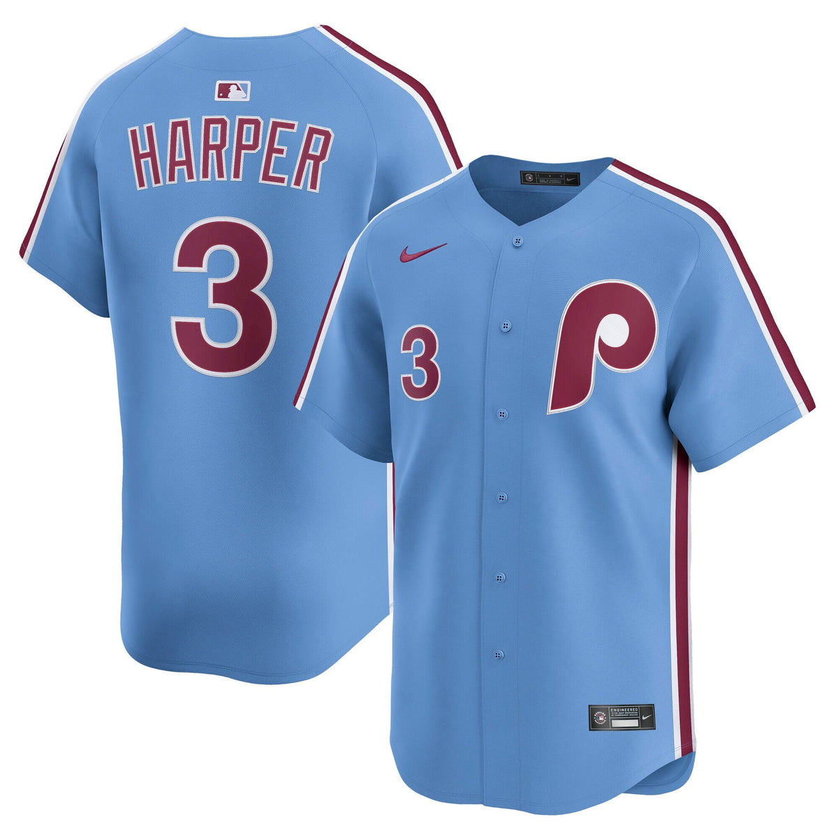 Philadelphia Phillies Bryce Harper Light Blue Alternate Limited Player Jersey product image 2, provided for visual reference