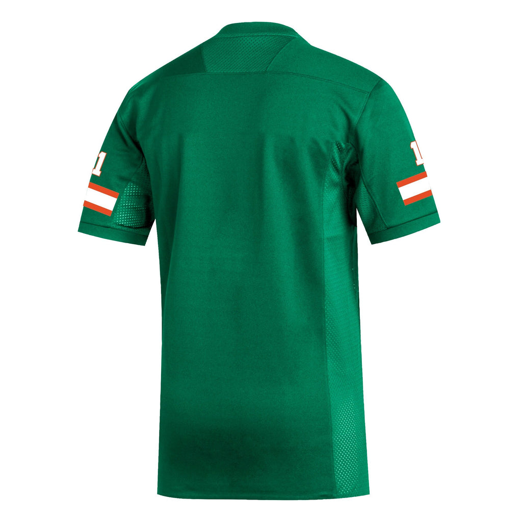 #1 Green Miami Hurricanes Replica Football Jersey product image 4, provided for visual reference and product detail review