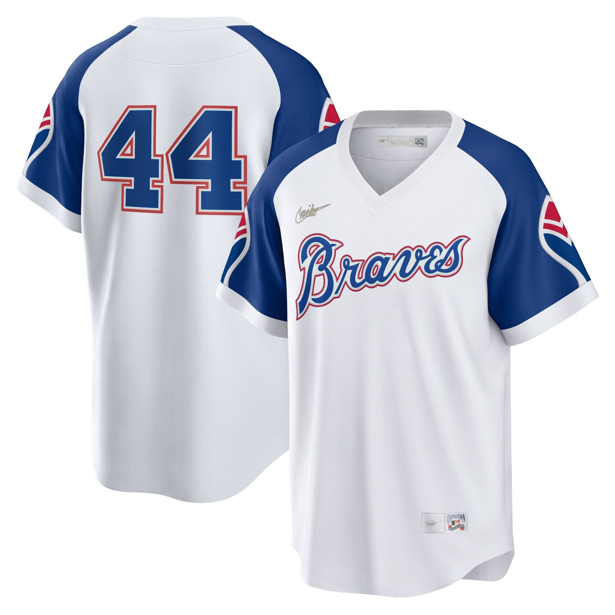Atlanta Braves Hank Aaron White Home Cooperstown Collection Player Jersey product image 2, provided for visual reference and