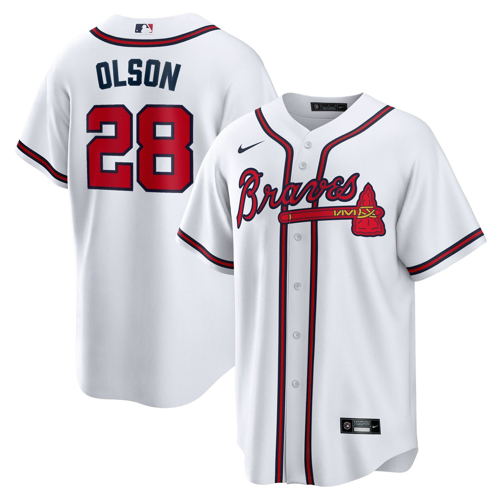 Atlanta Braves Matt Olson White Home Replica Player Jersey product image 1, provided for visual reference and product detail