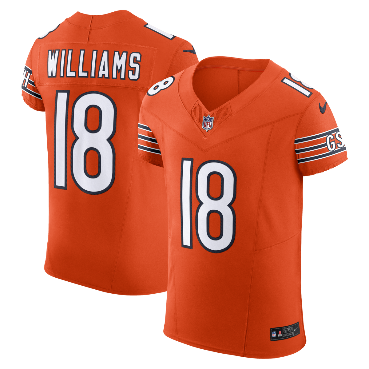 Chicago Bears Caleb Williams Orange Alternate Vapor F.U.S.E. Elite Jersey product image 2, provided for visual reference and