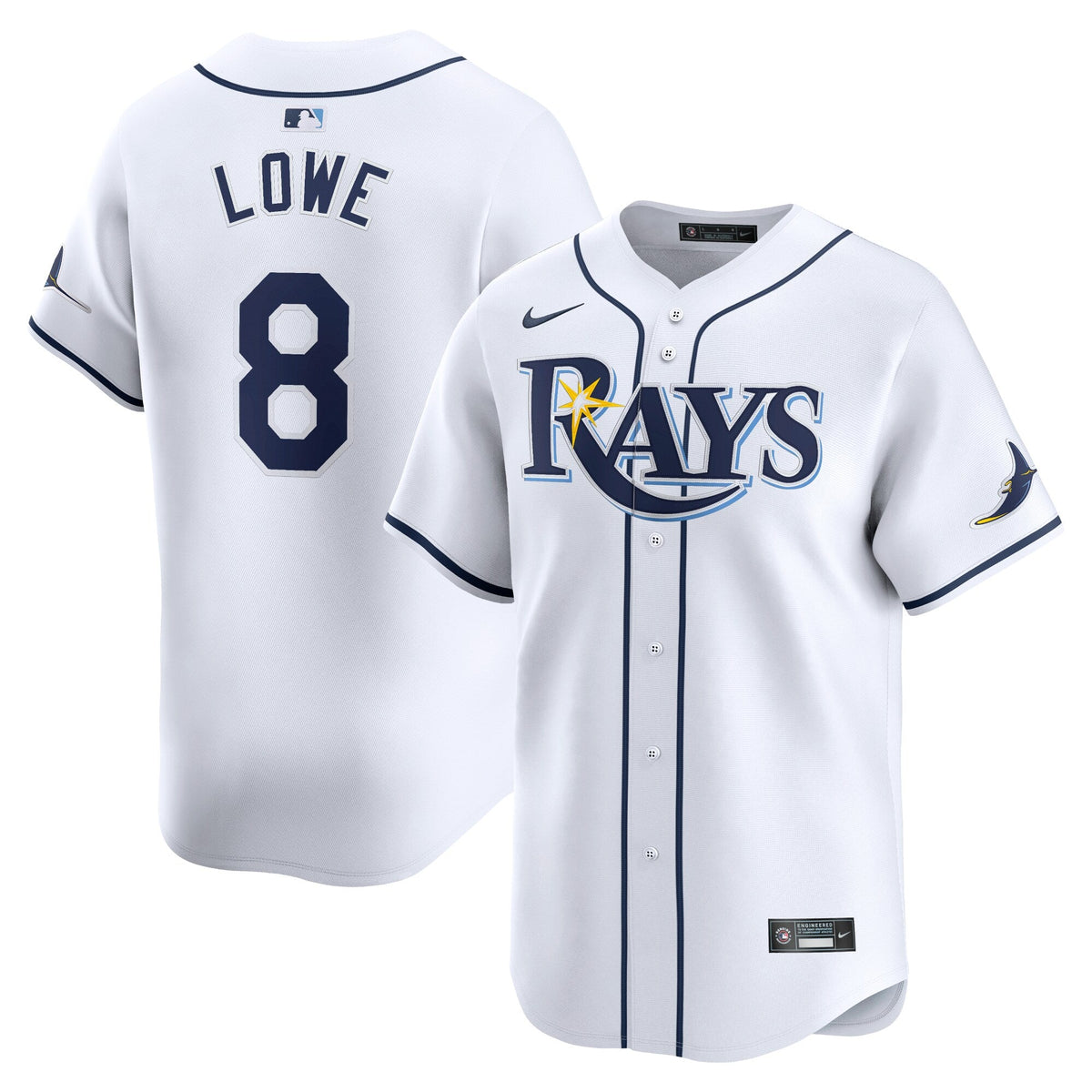 Tampa Bay Rays Brandon Lowe White Home Limited Player Jersey product image 2, provided for visual reference and product