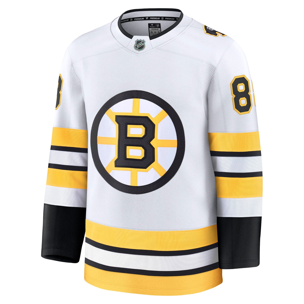 Boston Bruins David Pastrnak White Away Premium Player Jersey product image 3, provided for visual reference and product