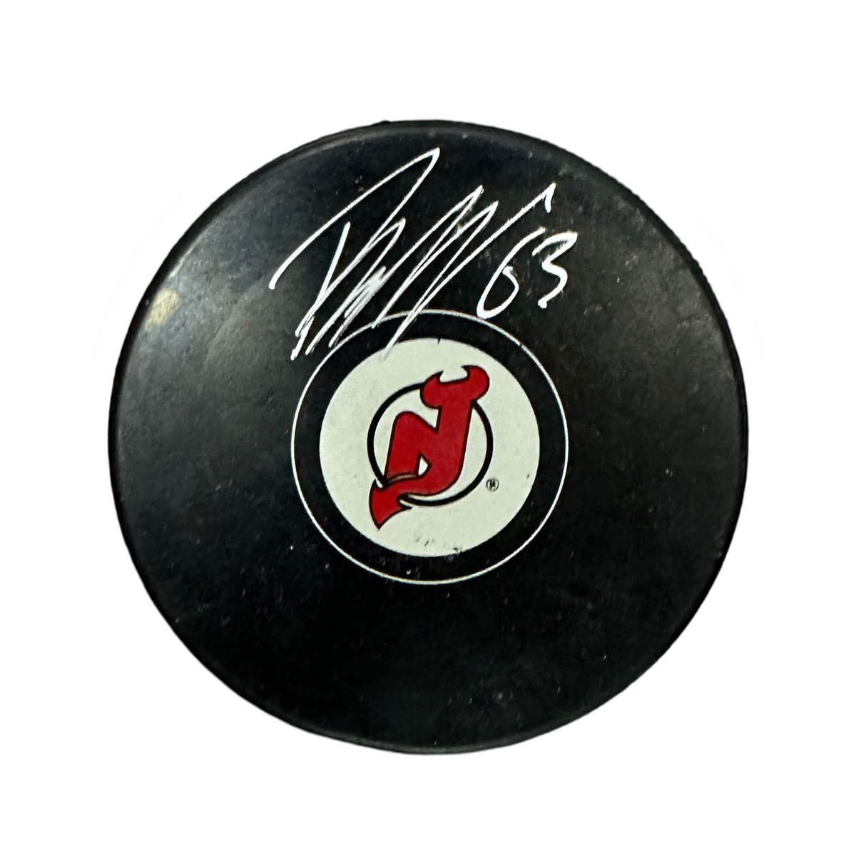 Jesper Bratt Autographed New Jersey Devils Replica Logo Puck JSA product image 1, provided for visual reference and product