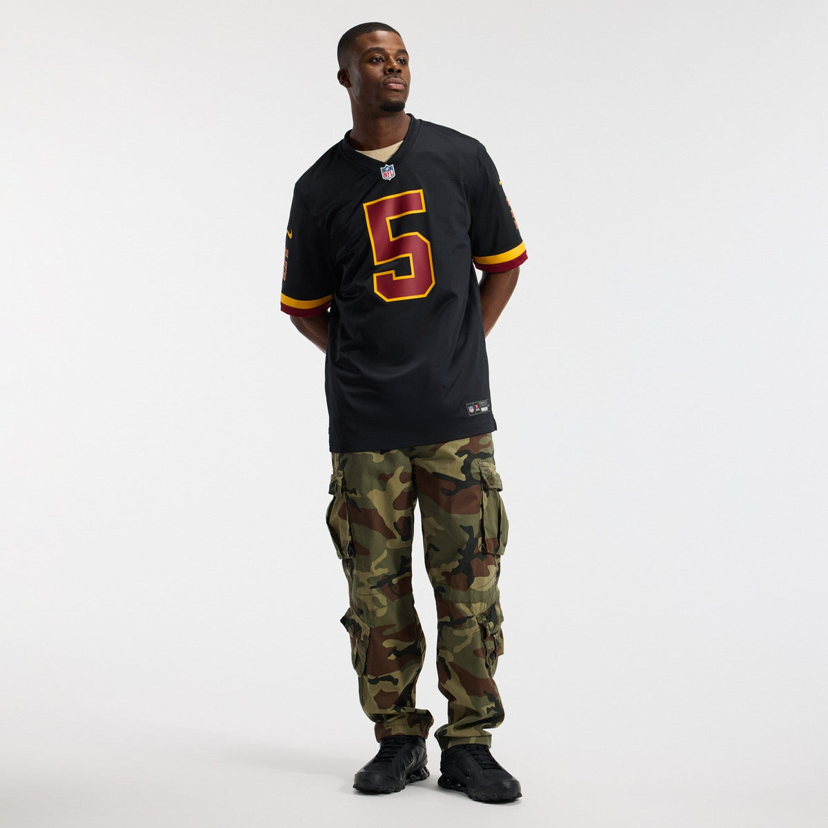 Hail Raiser Washington Commanders Jayden Daniels Black Alternate Game Jersey product image 5, provided for visual reference