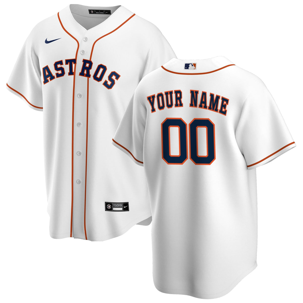 Houston Astros White Home Replica Custom Jersey product image 2, provided for visual reference and product detail review