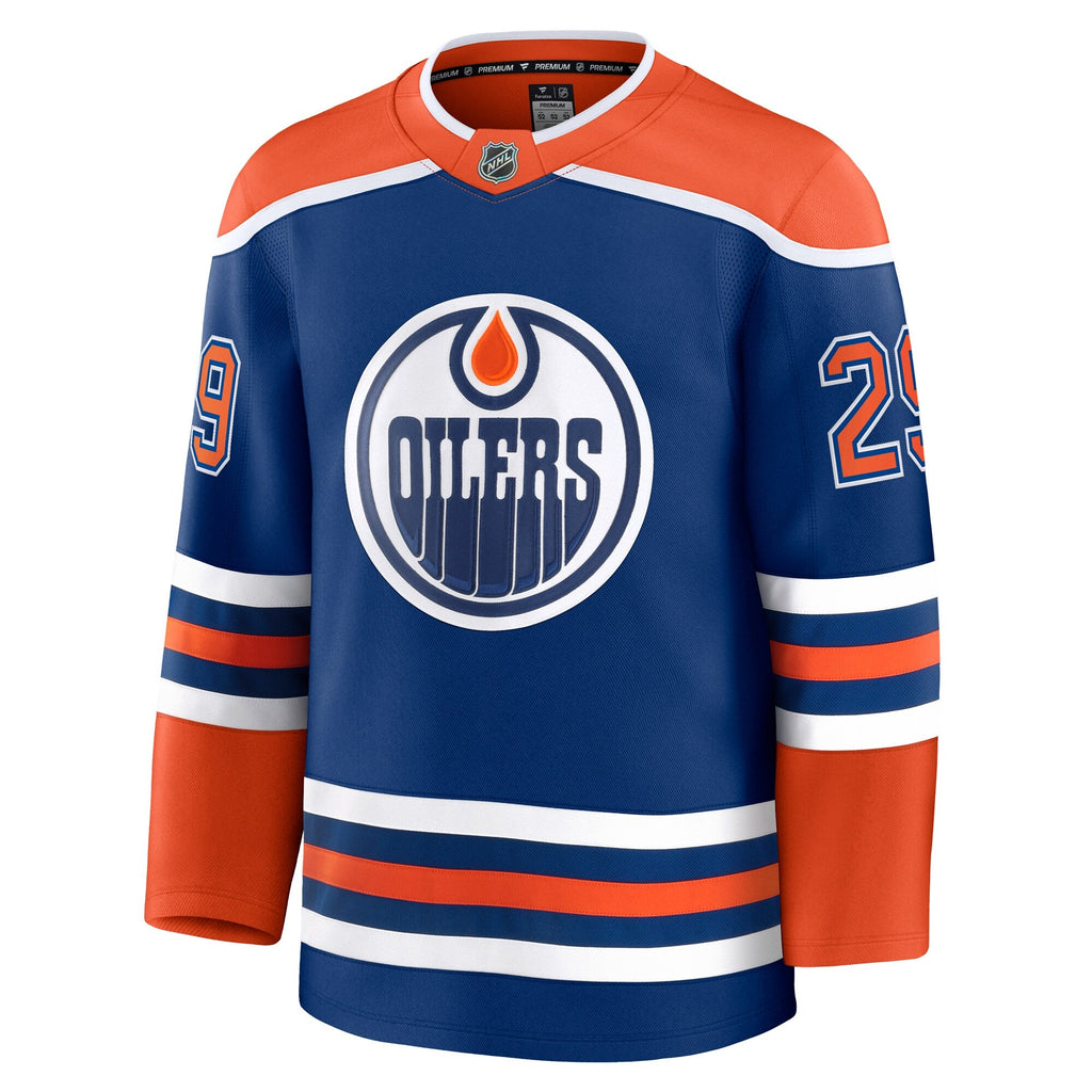 Edmonton Oilers Leon Draisaitl Royal Home Premium Jersey product image 3, provided for visual reference and product detail