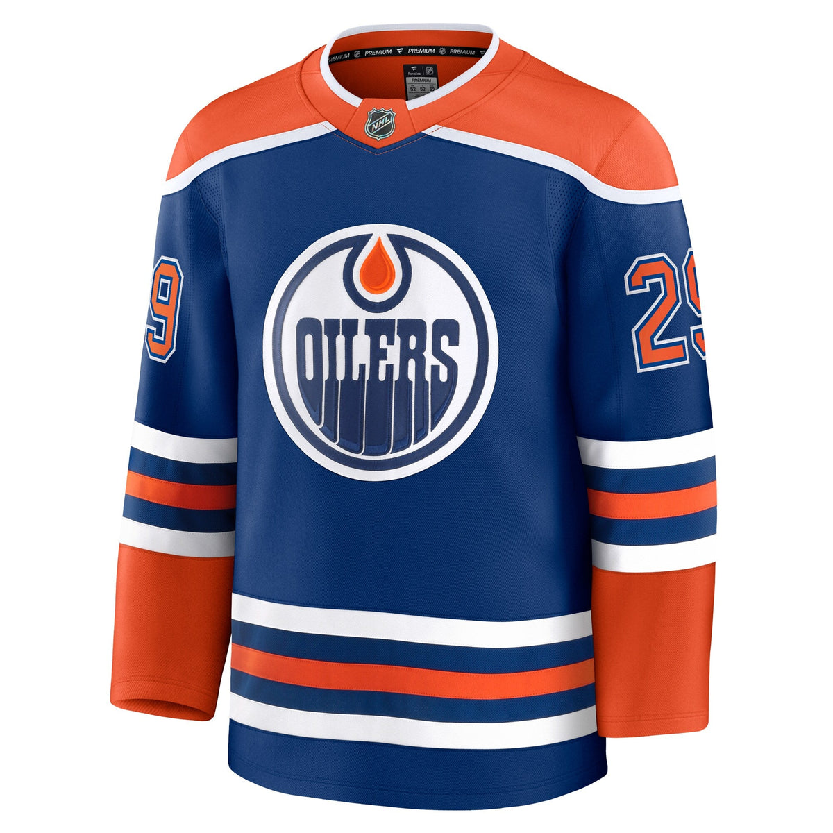 Edmonton Oilers Leon Draisaitl Royal Home Premium Jersey product image 3, provided for visual reference and product detail