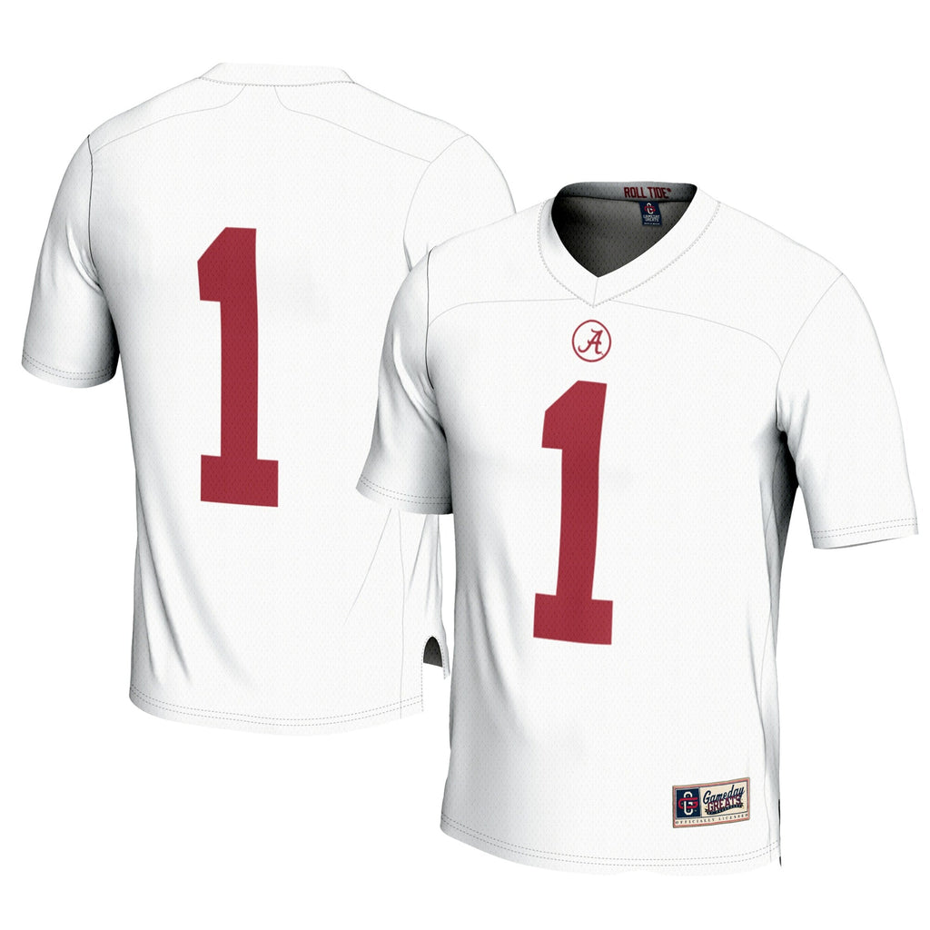 #1 Alabama Crimson Tide Football Jersey - White product image 1, provided for visual reference and product detail review