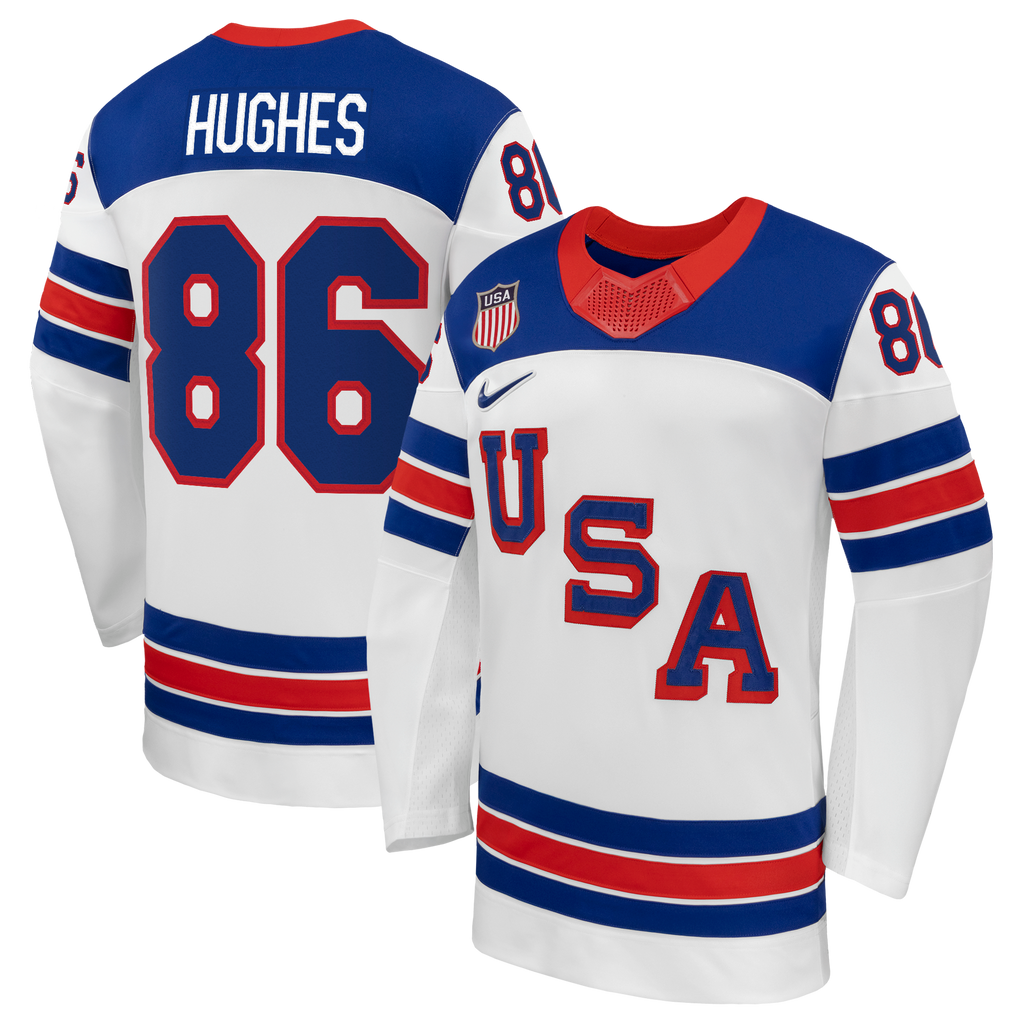 Jack Hughes White US Hockey 2026 Away Replica Jersey product image 2, provided for visual reference and product detail review