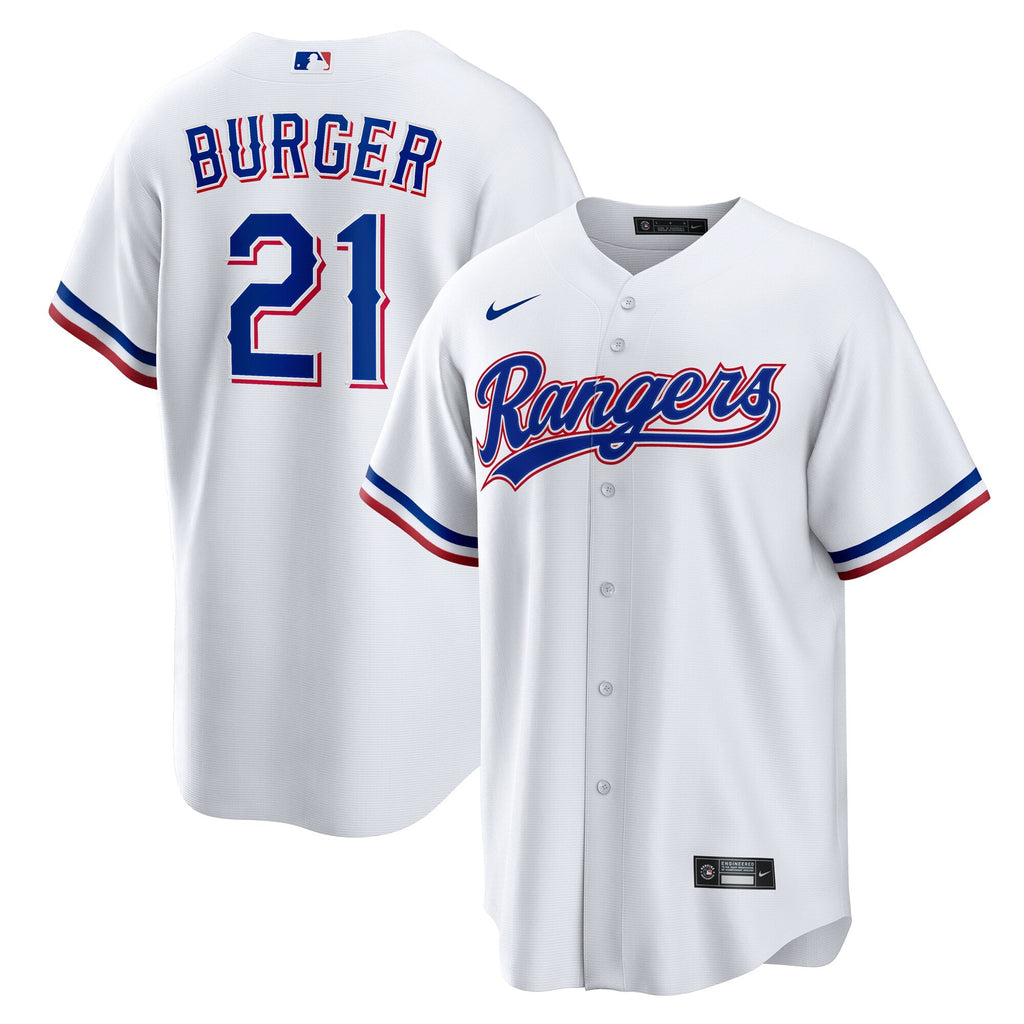 Texas Rangers Jake Burger White Home Replica Jersey product image 1, provided for visual reference and product detail review