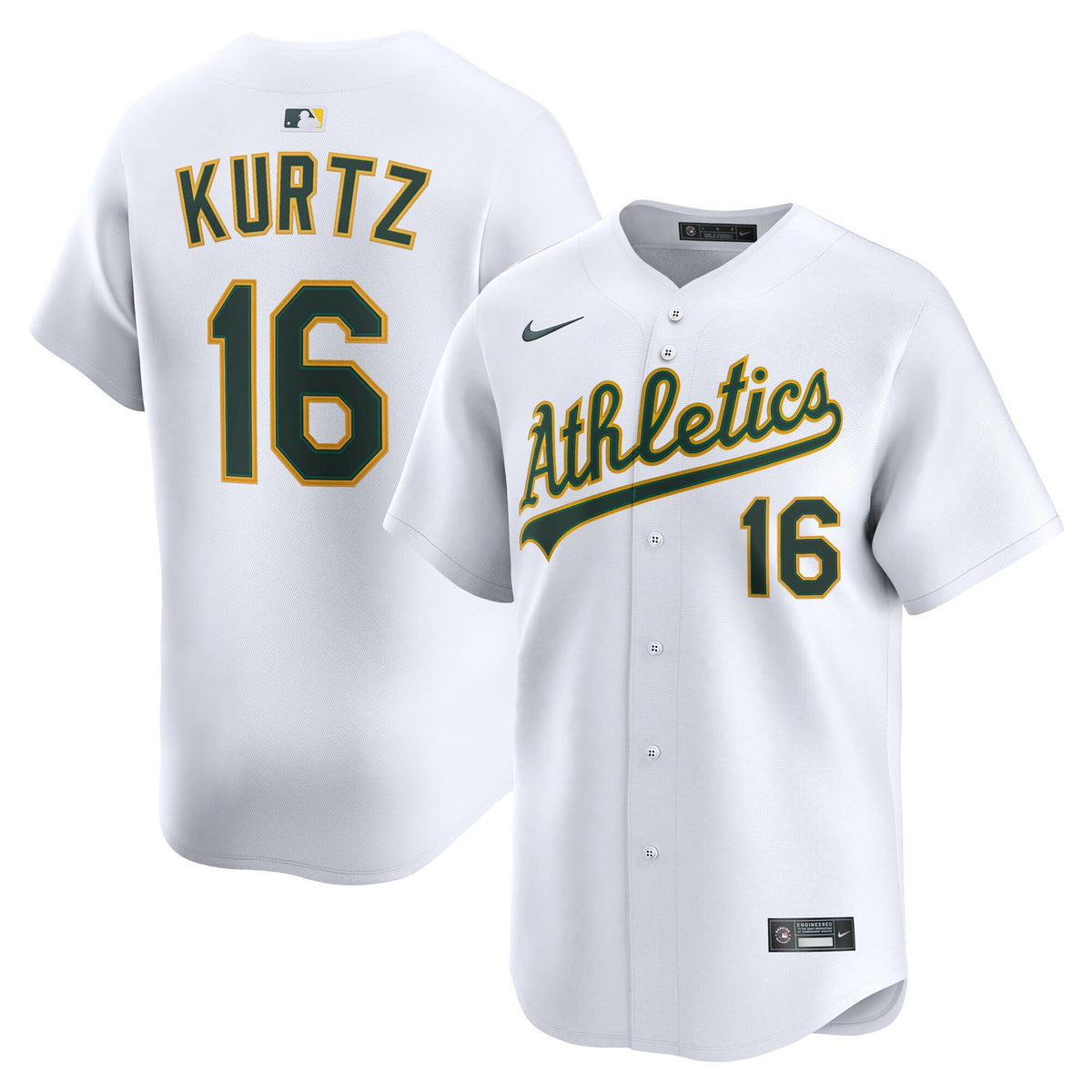 Athletics Nick Kurtz White Home Limited Player Jersey product image 1, provided for visual reference and product detail