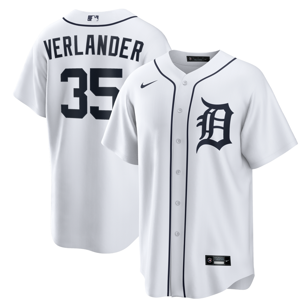 Detroit Tigers Justin Verlander White Home Replica Jersey product image 1, provided for visual reference and product detail