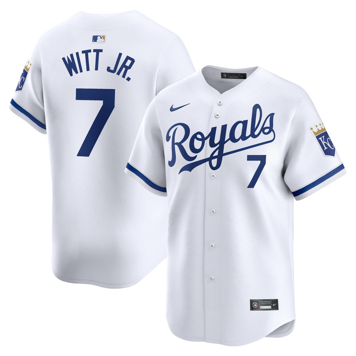 Kansas City Royals Bobby Witt Jr. White Home Limited Player Jersey product image 2, provided for visual reference and