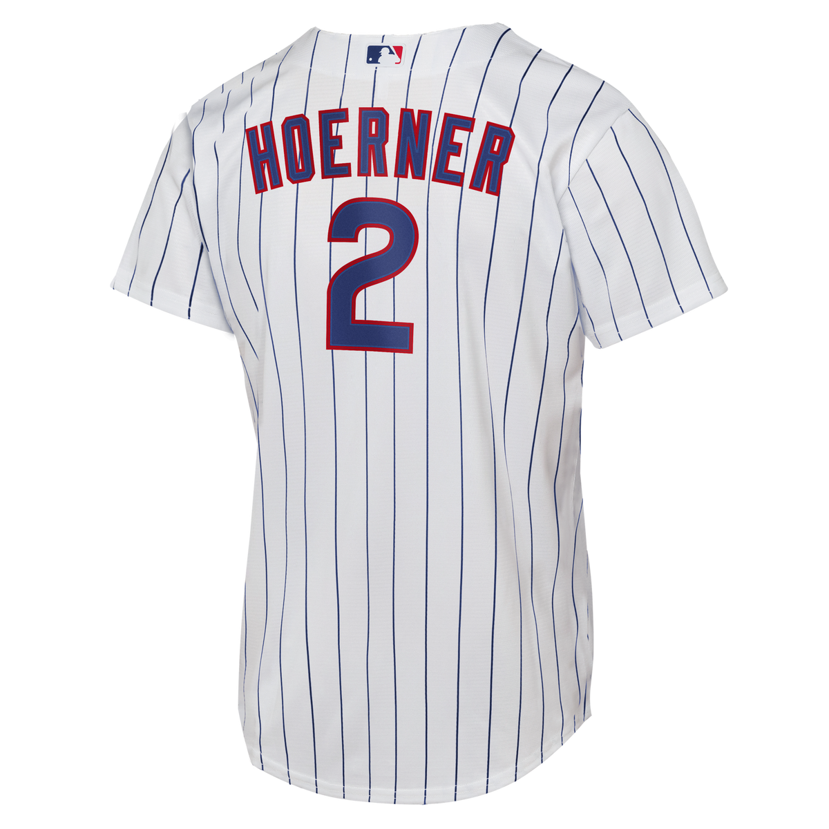 Male Chicago Cubs Nico Hoerner White Home Replica Jersey product image 4, provided for visual reference and product detail