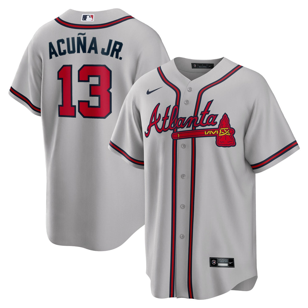 Atlanta Braves Ronald Acuna Jr. Gray Road Replica Player Name Jersey product image 1, provided for visual reference and