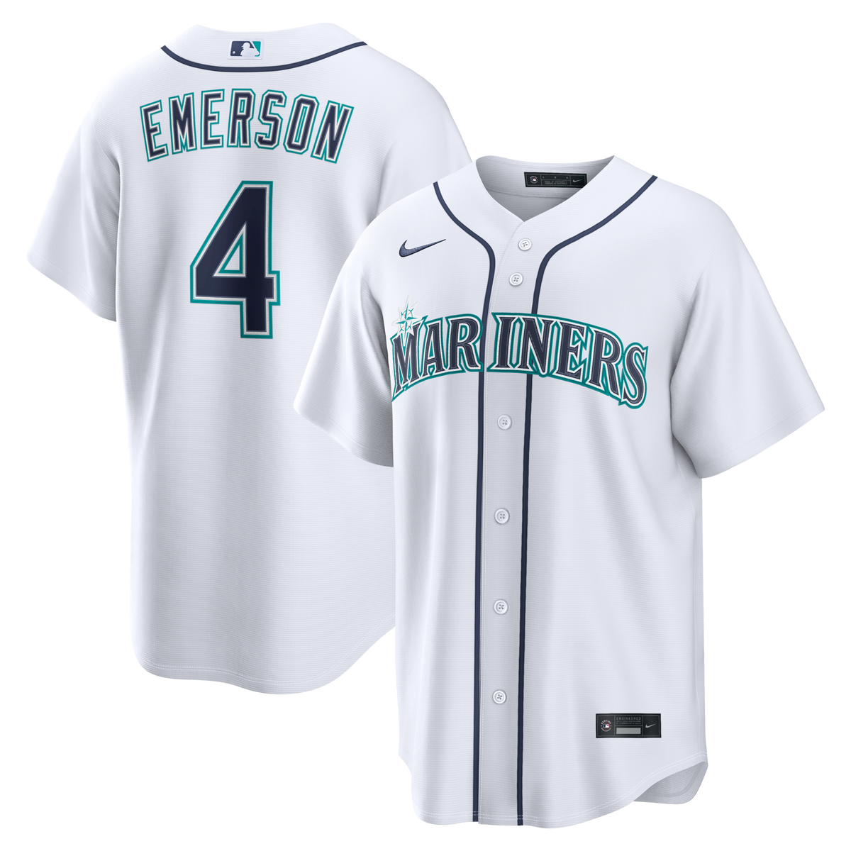 Seattle Mariners Colt Emerson White Home Replica Jersey product image 2, provided for visual reference and product detail