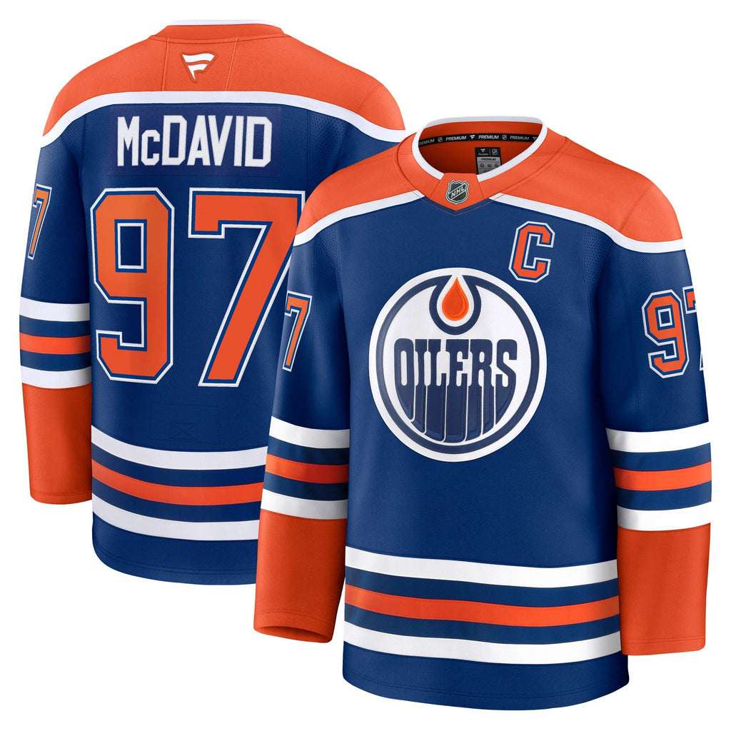 Edmonton Oilers Connor McDavid Royal Home Premium Jersey product image 2, provided for visual reference and product detail
