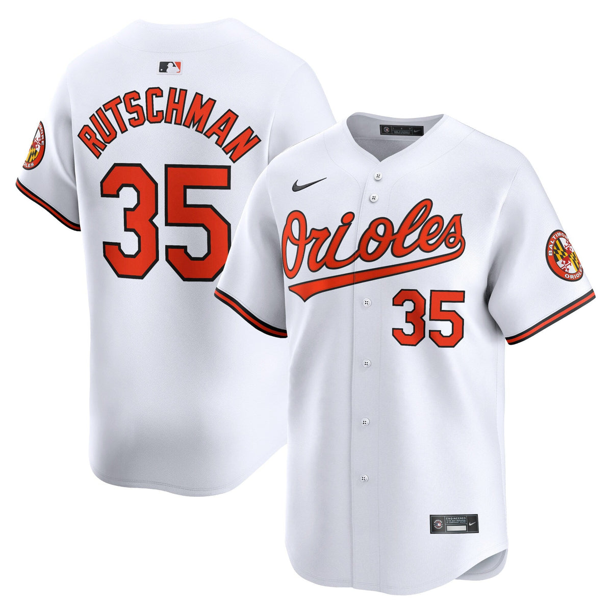 Baltimore Orioles Adley Rutschman White Home Limited Player Jersey product image 1, provided for visual reference and