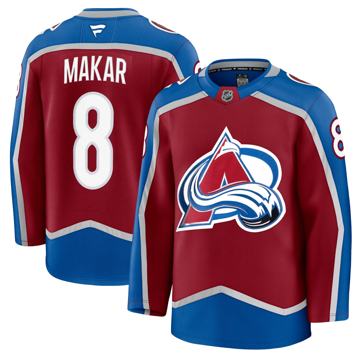 Colorado Avalanche Cale Makar Burgundy Home Premium Jersey product image 1, provided for visual reference and product detail