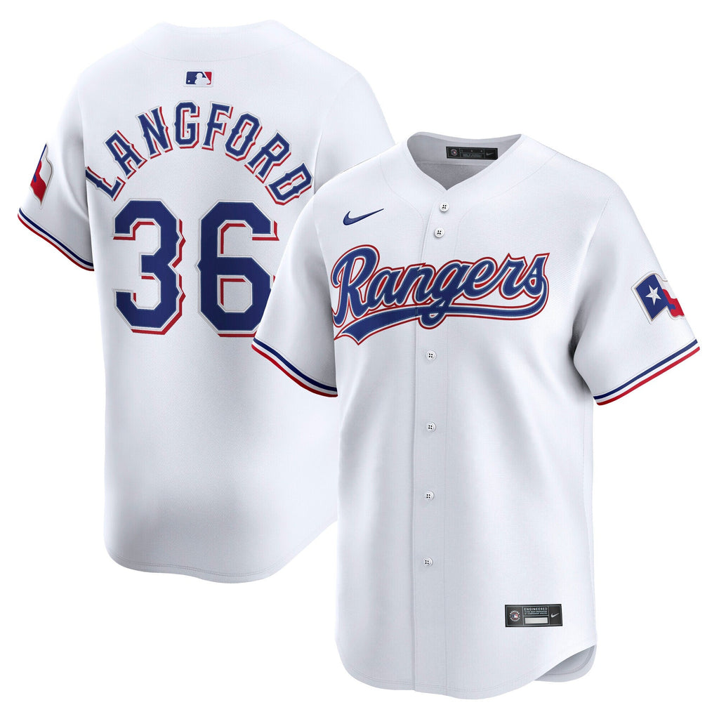 Texas Rangers Wyatt Langford White Home Limited Player Jersey product image 2, provided for visual reference and product