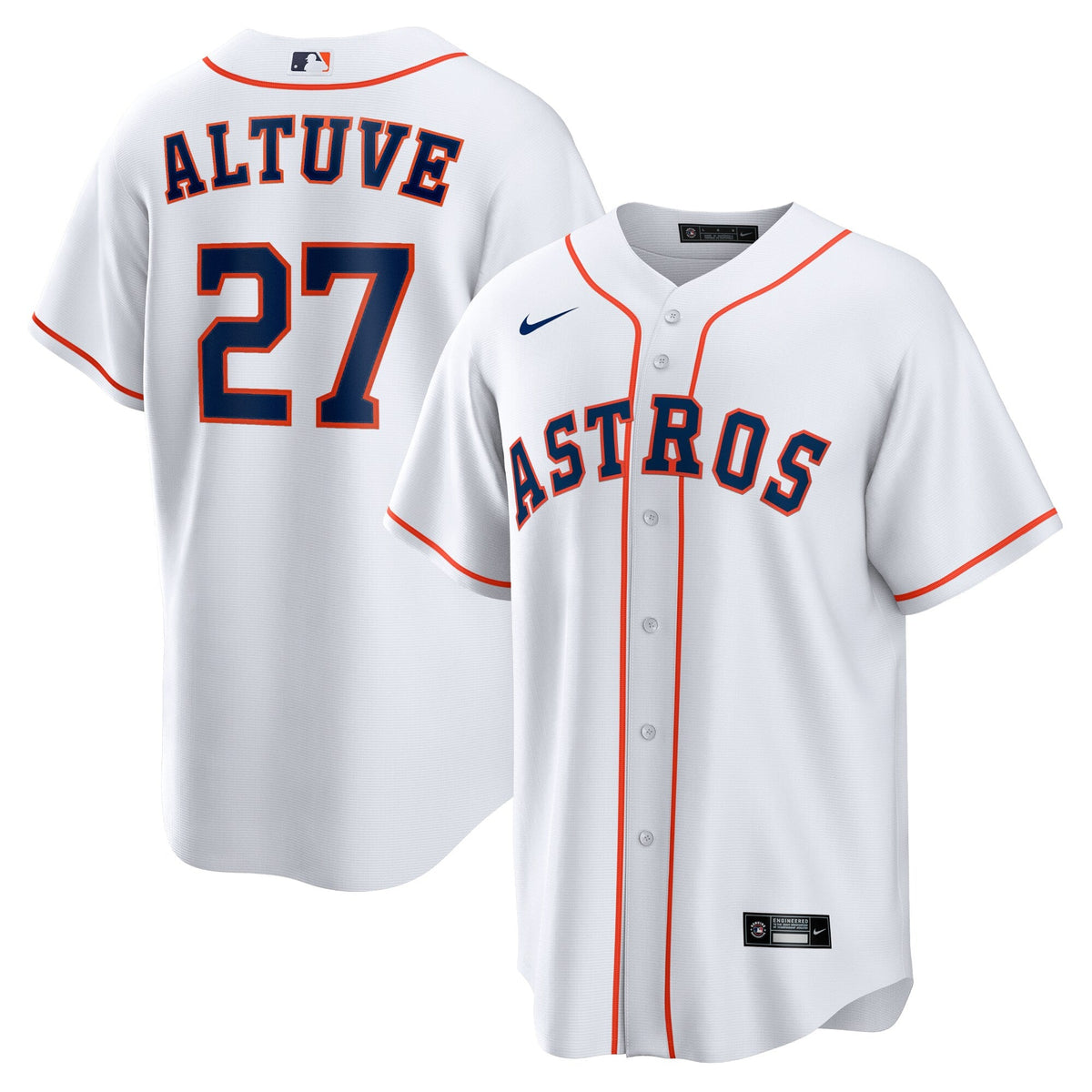 Houston Astros Jose Altuve White Home Replica Player Name Jersey product image 1, provided for visual reference and product