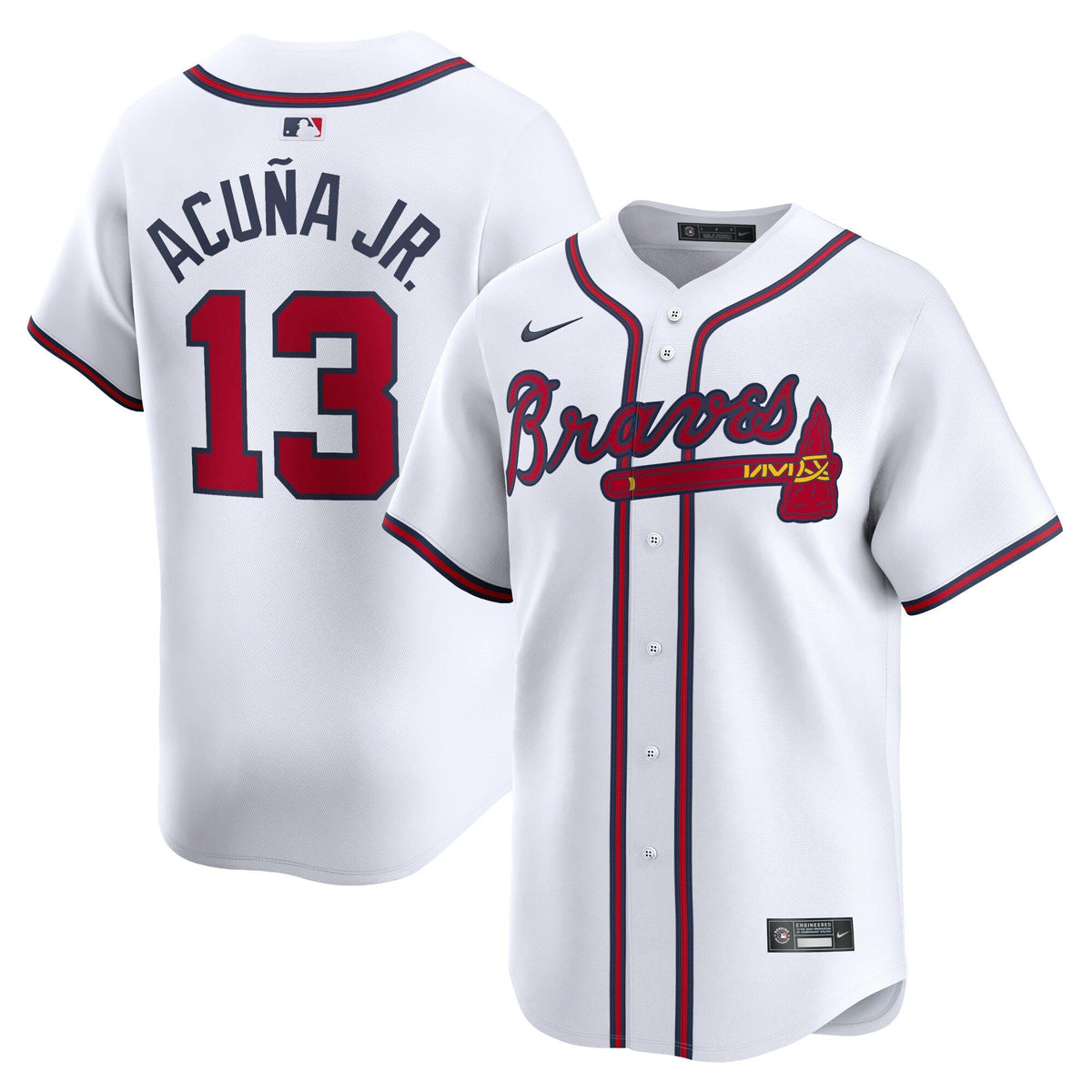Atlanta Braves Ronald Acuña Jr. White Home Limited Player Jersey product image 2, provided for visual reference and product
