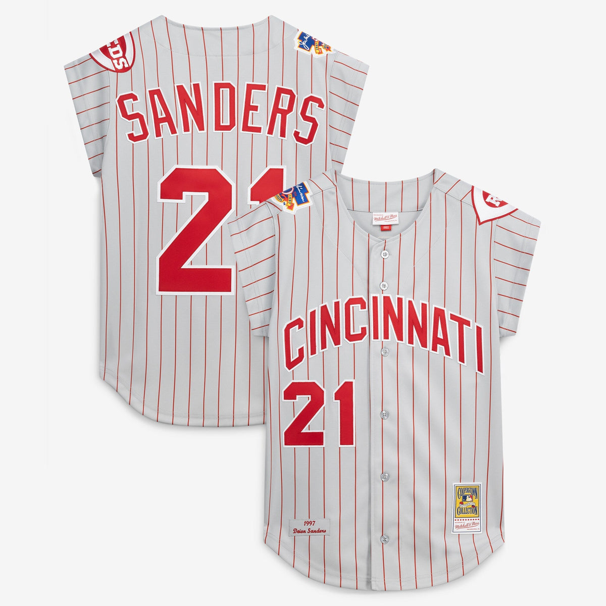 Cincinnati Reds Deion Sanders Gray 1997 Authentic Jersey product image 1, provided for visual reference and product detail