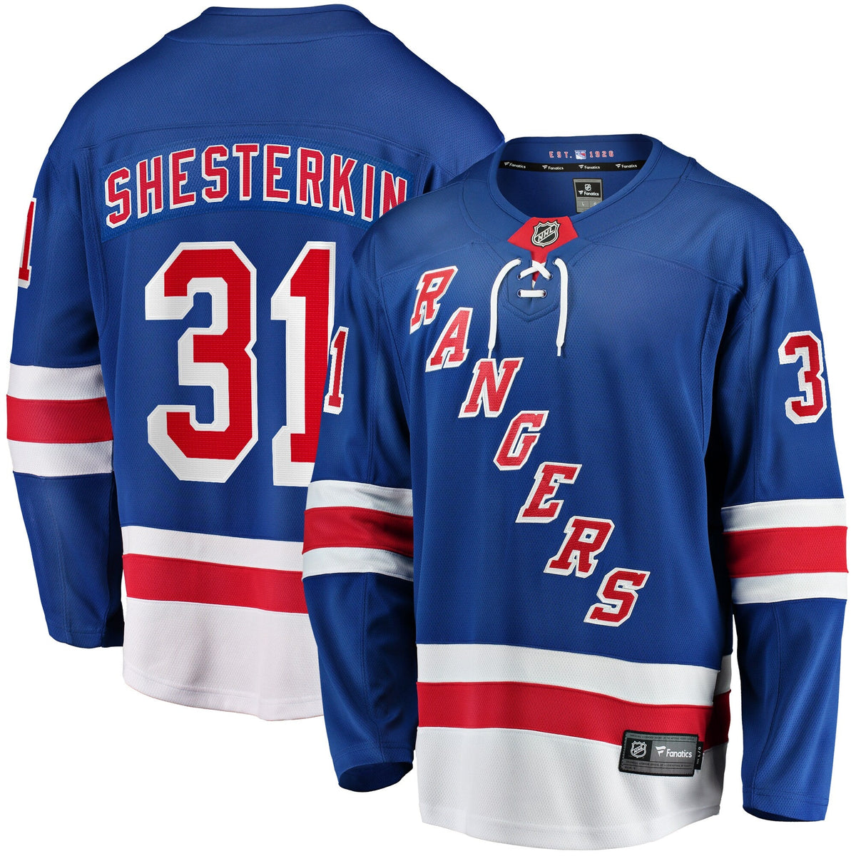New York Rangers Igor Shesterkin Blue Home Breakaway Player Jersey product image 2, provided for visual reference and