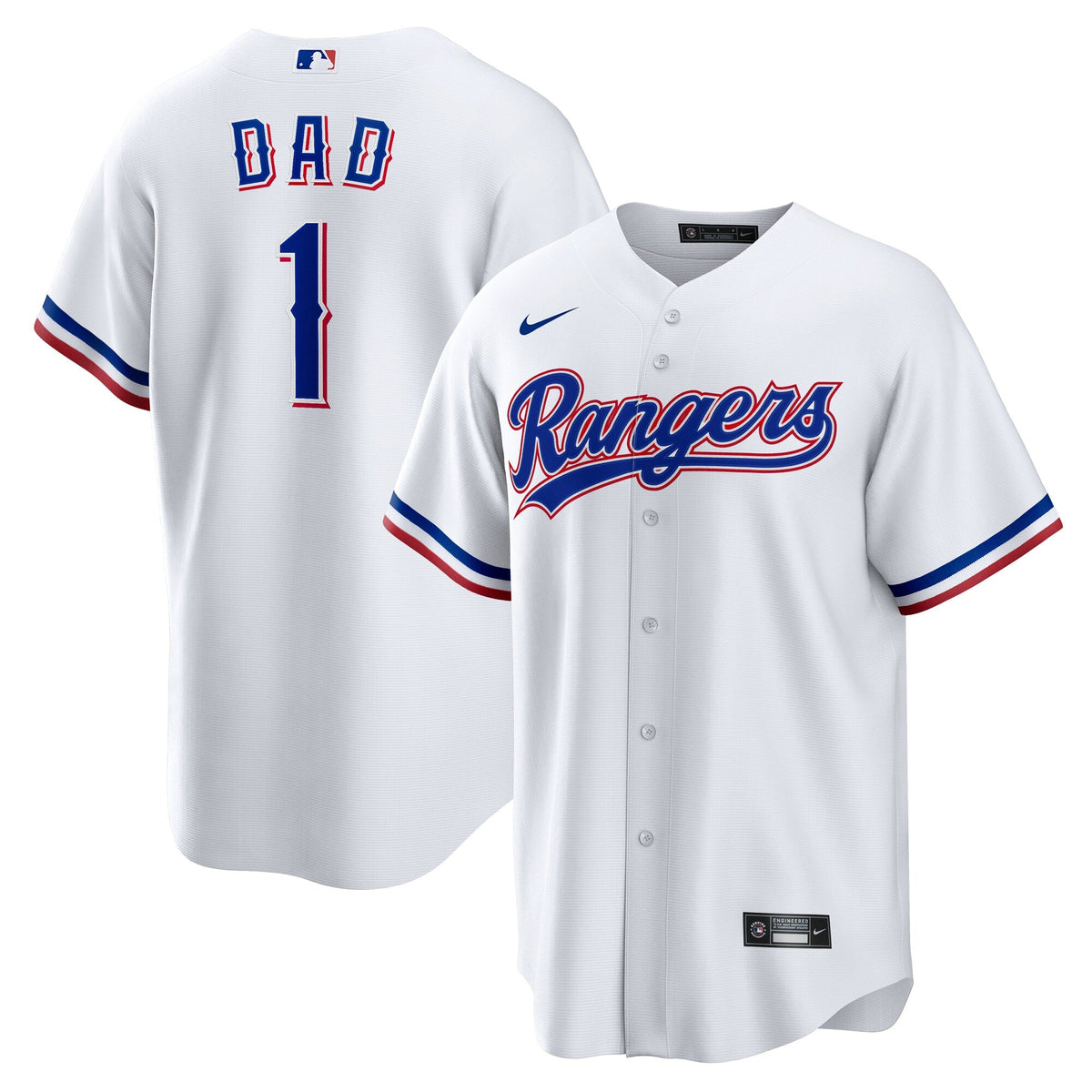 Texas Rangers White #1 Dad Home Replica Jersey product image 1, provided for visual reference and product detail review