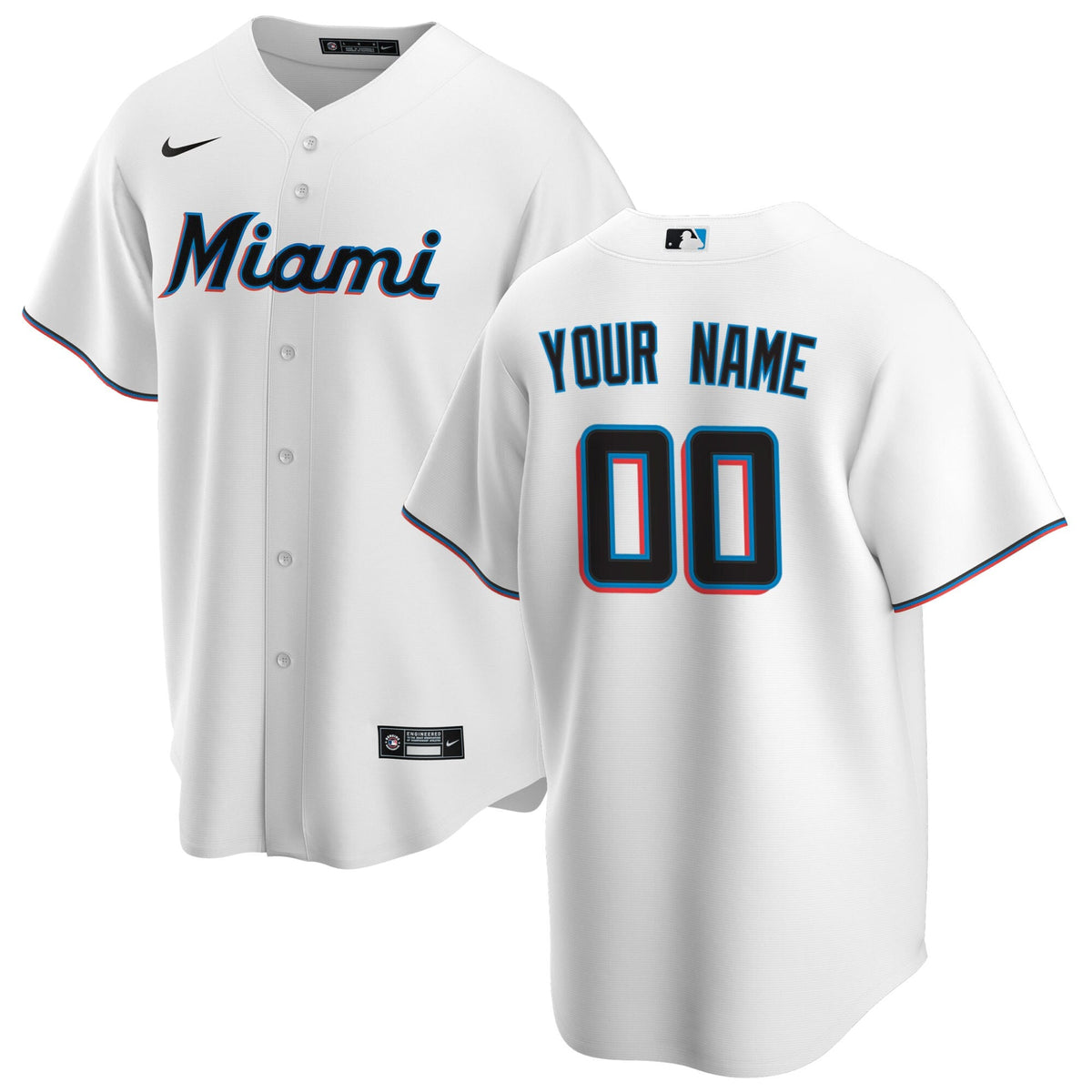 Miami Marlins White Home Replica Custom Jersey product image 1, provided for visual reference and product detail review