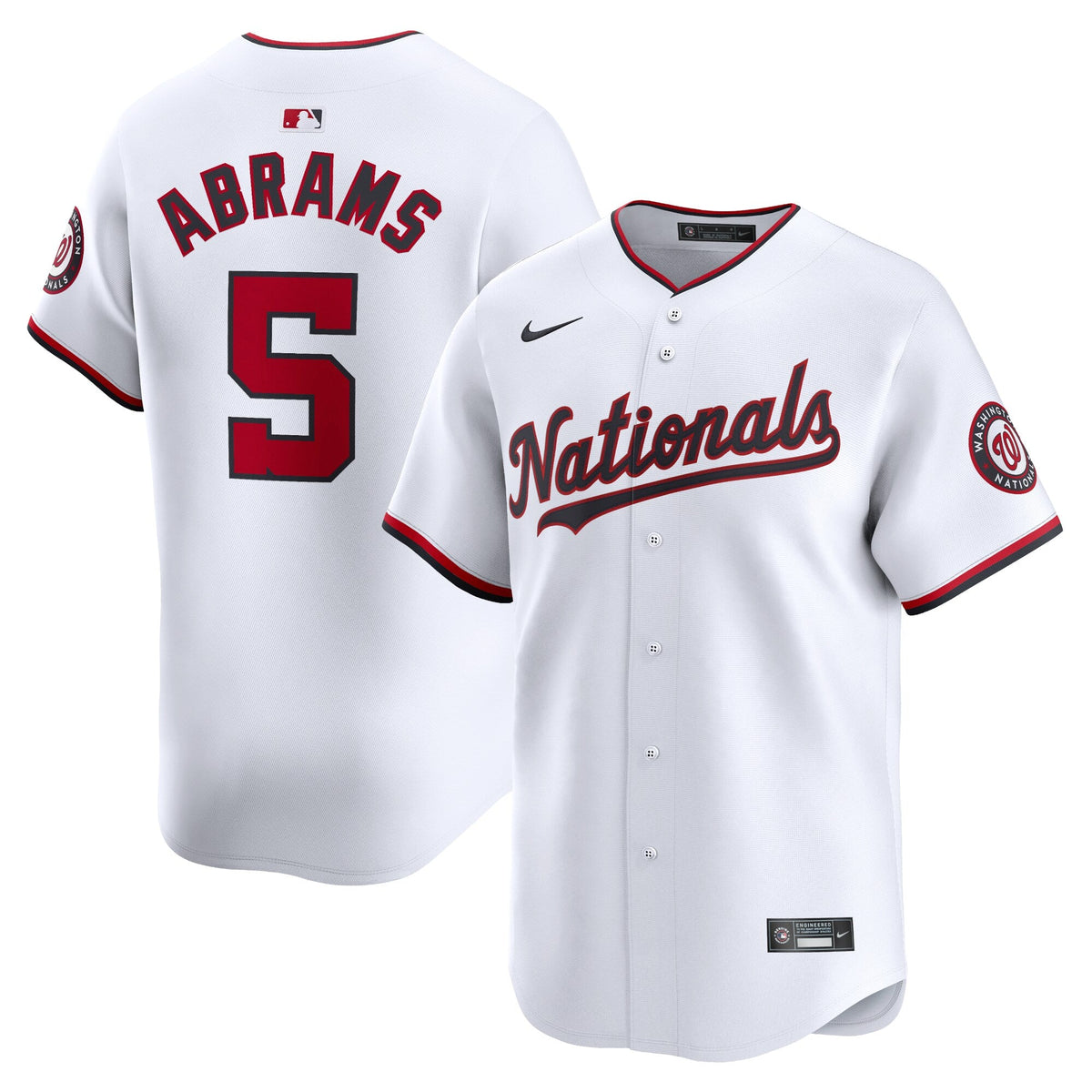 Washington Nationals CJ Abrams White Home Limited Player Jersey product image 1, provided for visual reference and product