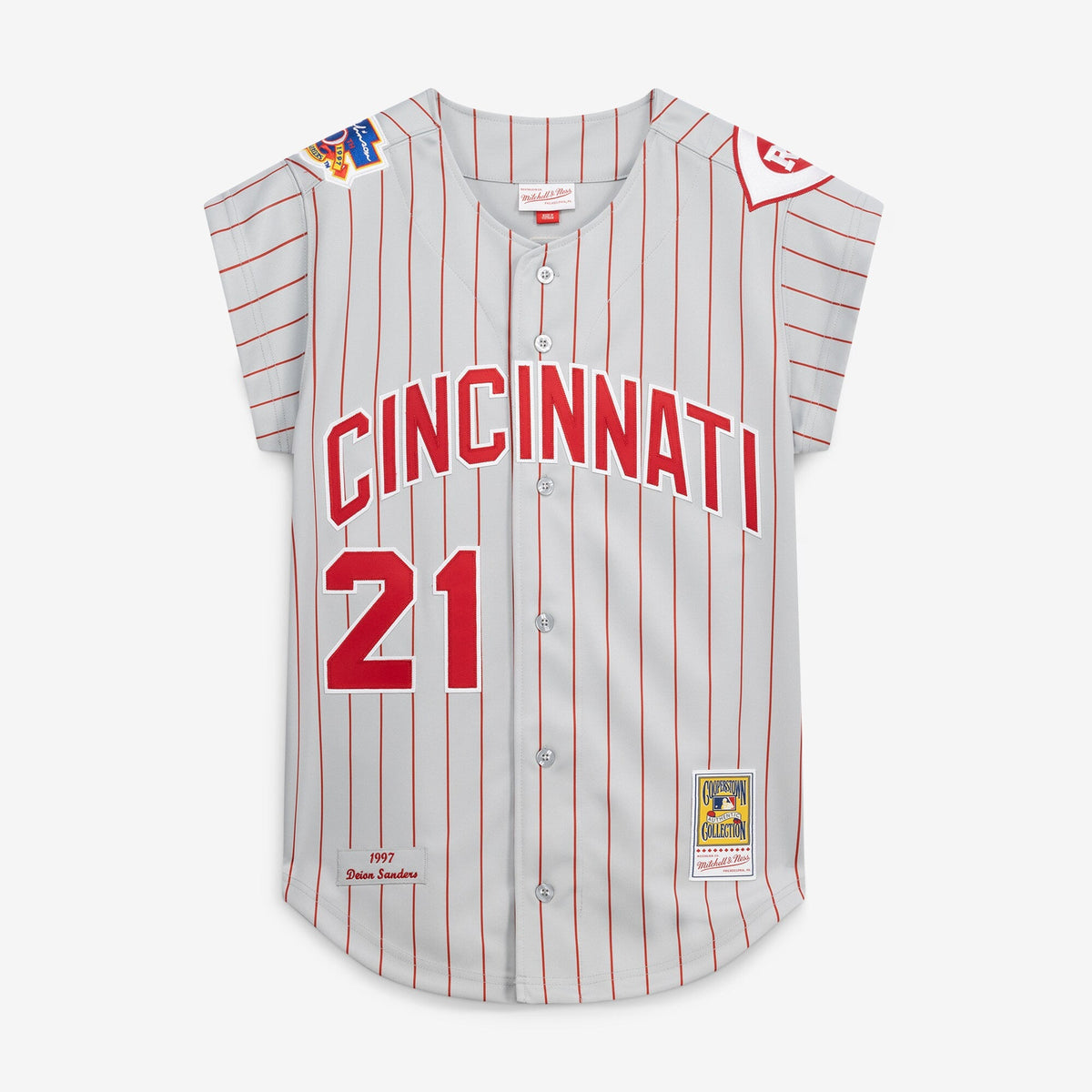 Cincinnati Reds Deion Sanders Gray 1997 Authentic Jersey product image 3, provided for visual reference and product detail