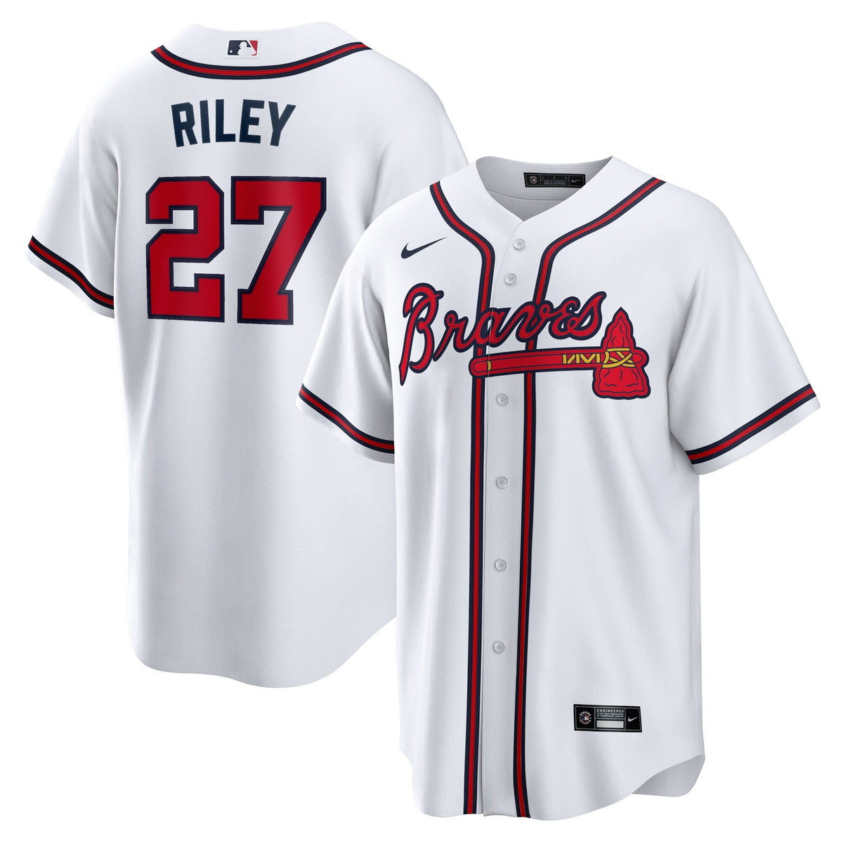 Atlanta Braves Austin Riley White Home Replica Player Jersey product image 1, provided for visual reference and product