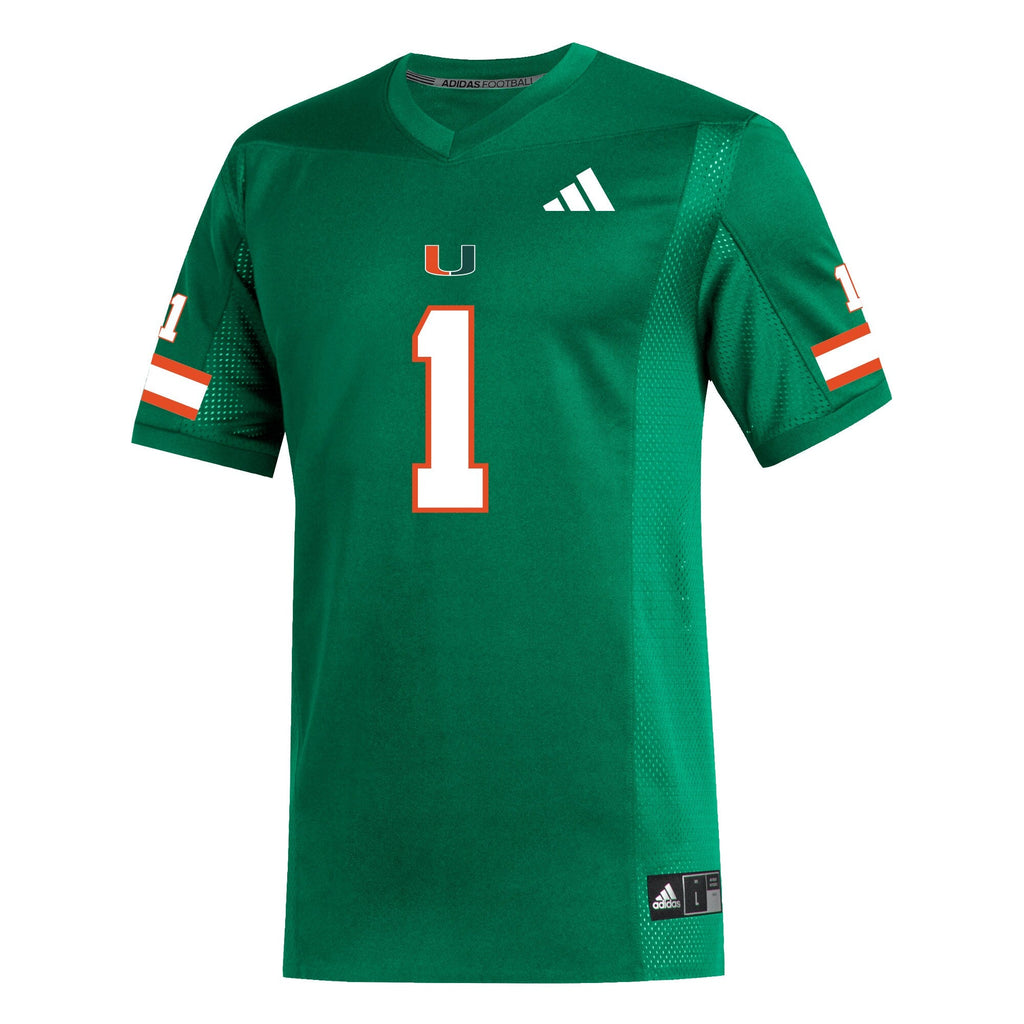#1 Green Miami Hurricanes Replica Football Jersey product image 3, provided for visual reference and product detail review