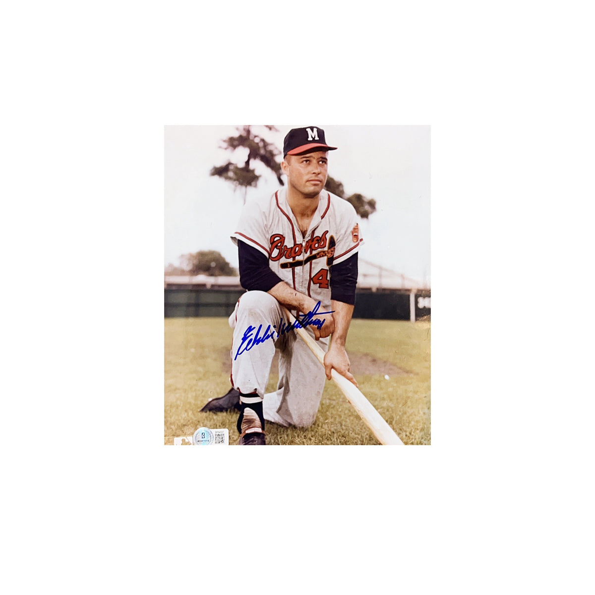 Eddie Matthews Autographed Milwaukee Braves On Knee 8x10 Beckett product image 1, provided for visual reference and product