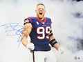 JJ Watt Autographed Houston Texans Smoke Helmet Off 11x14 Beckett product image 1, provided for visual reference and product