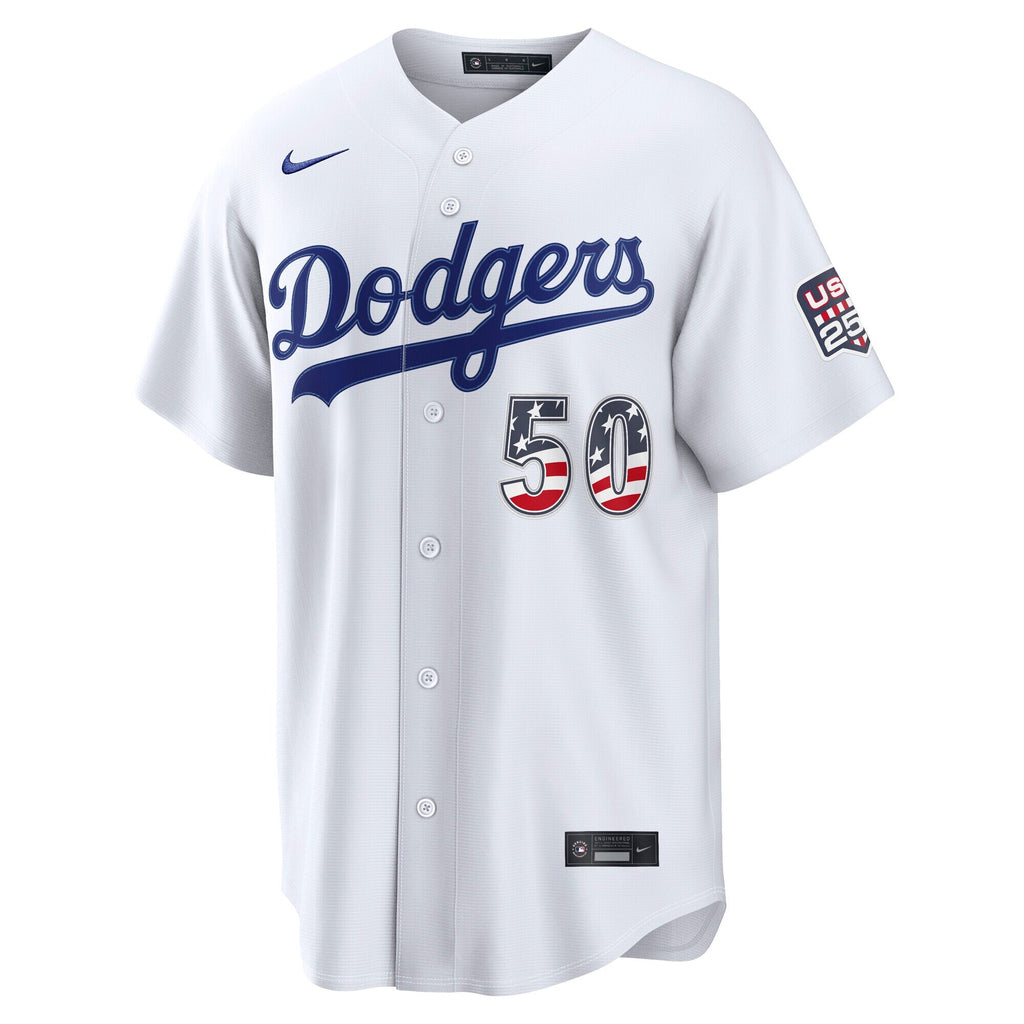 Fourth of July Los Angeles Dodgers Mookie Betts White USA 250 Stadium Jersey product image 3, provided for visual reference