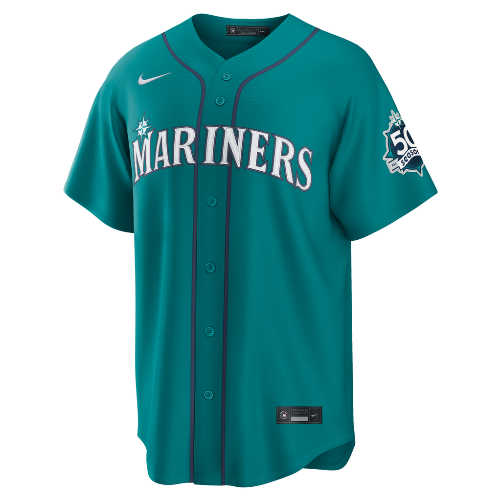 Seattle Mariners Cal Raleigh Teal Alternate 50th Season Patch Stadium Jersey product image 3, provided for visual reference