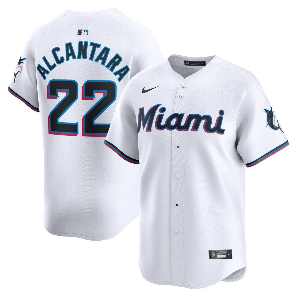 Miami Marlins Sandy Alcantara White Home Limited Player Jersey product image 2, provided for visual reference and product