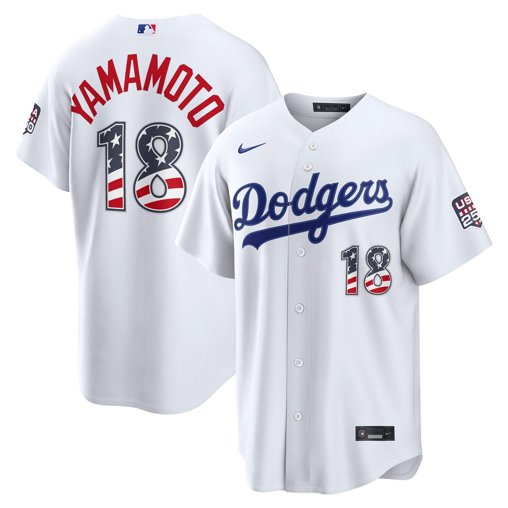Fourth of July Los Angeles Dodgers Yoshinobu Yamamoto White USA 250 Stadium Jersey product image 2, provided for visual